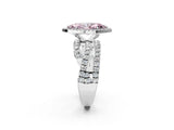 Platinum Fancy Pink Marquise Cut Diamond Halo Ring with Round Split Shank and Prong Setting_14