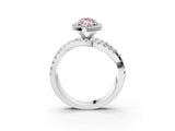 Platinum Fancy Pink Marquise Cut Diamond Halo Ring with Round Split Shank and Prong Setting_15