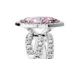 Platinum Fancy Pink Marquise Cut Diamond Halo Ring with Round Split Shank and Prong Setting_17