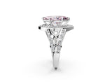 Platinum Fancy Pink Marquise Cut Diamond Halo Ring with Split Shank and Bezel Accents and Four-Prong Setting_8