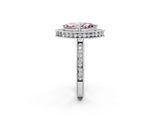 Platinum Fancy Pink Marquise Cut Diamond Milgrain Halo Engagement Ring with Round Pavé Band and Prong Setting_14