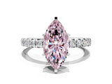 Platinum Fancy Pink Marquise Cut Diamond Pavé Solitaire Ring with Round Band and Prong Setting