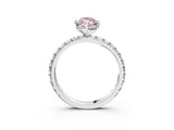 Platinum Fancy Pink Marquise Cut Diamond Pavé Solitaire Ring with Round Band and Prong Setting_3