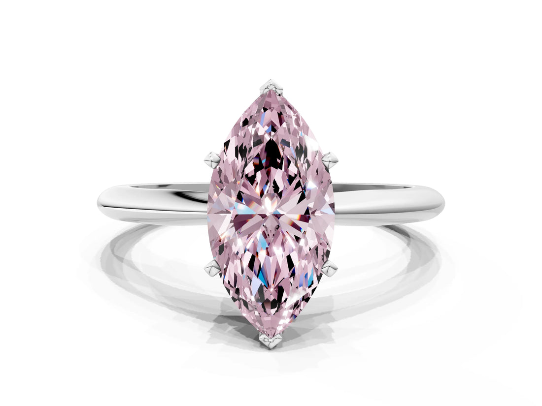 Platinum Fancy Pink Marquise Cut Diamond Solitaire Engagement Ring with Classic Band and Four-Prong Setting_12