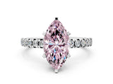 Platinum Fancy Pink Marquise Cut Diamond Solitaire Pavé Engagement Ring with Round Band and Prong Setting