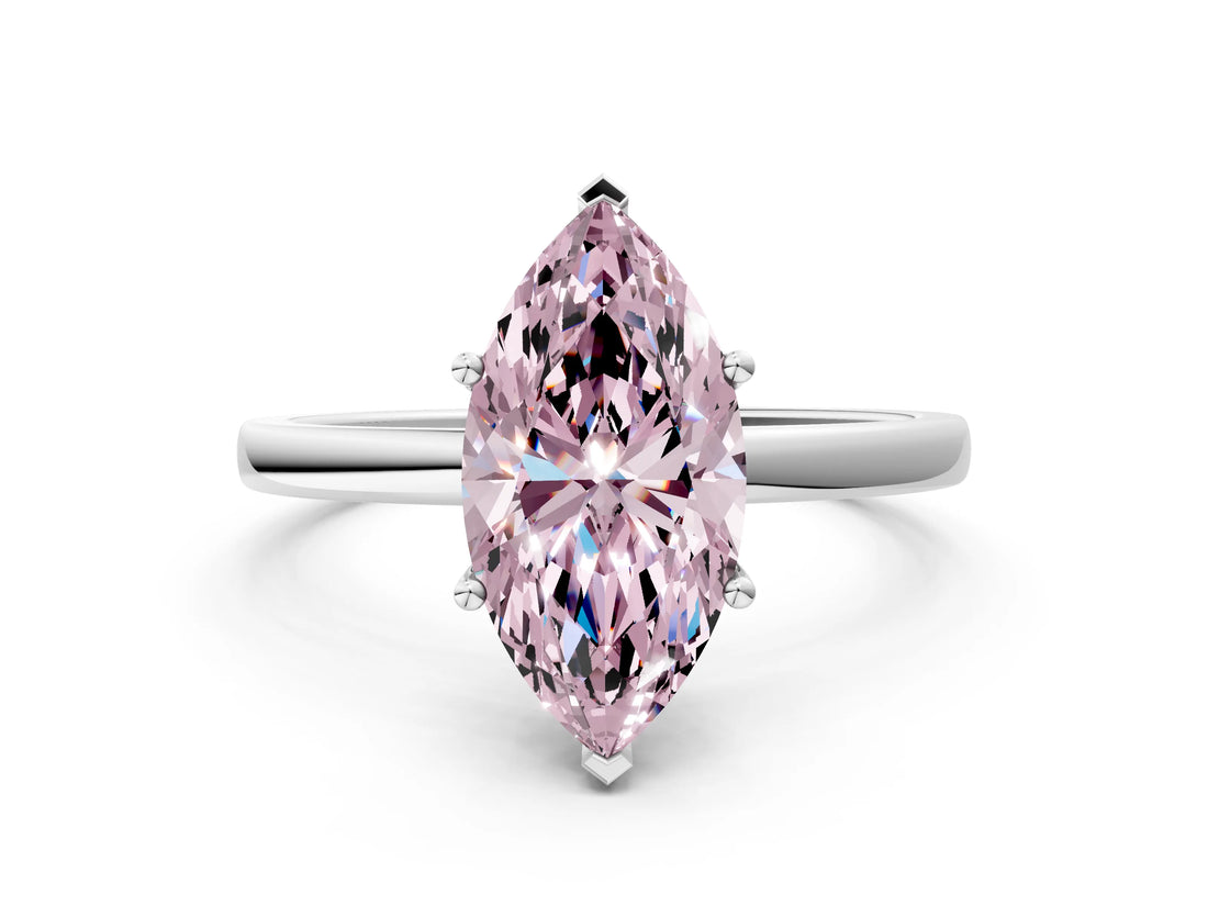 Platinum Fancy Pink Marquise Cut Diamond Solitaire Ring with Classic Band and Four-Prong Setting_12