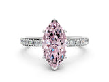 Platinum Fancy Pink Marquise  Cut Diamond Solitaire with Pave Band and Four-Prong Setting 1