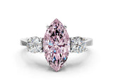 Platinum Fancy Pink Marquise Cut Diamond Three-Stone Engagement Ring with Prong Setting and Pavé Band_12