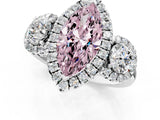 Platinum Fancy Pink Marquise Cut Diamond Three-Stone Halo Ring with Prong Setting and Pavé Accents_13