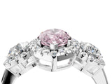 Platinum Fancy Pink Marquise Cut Diamond Three-Stone Halo Ring with Prong Setting and Pavé Accents_16