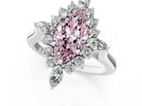 Platinum Fancy Pink Marquise Cut Halo Diamond Cluster Ring with Marquise and Round Stones on a White Gold Band with Prong Setting_1