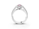 Platinum Fancy Pink Marquise Cut Halo Diamond Ring with Beaded Split Shank and Four-Prong Setting_9