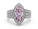 Platinum Fancy Pink Marquise Cut Halo Diamond Split Shank Ring with Prong Setting_6
