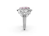 Platinum Fancy Pink Marquise Cut Halo Milgrain Diamond Engagement Ring with Leaf Band and Four-Prong Setting_14