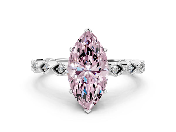 Platinum Fancy Pink Marquise Cut Solitaire Diamond Ring with Infinity Twist Band and Four-Prong Setting