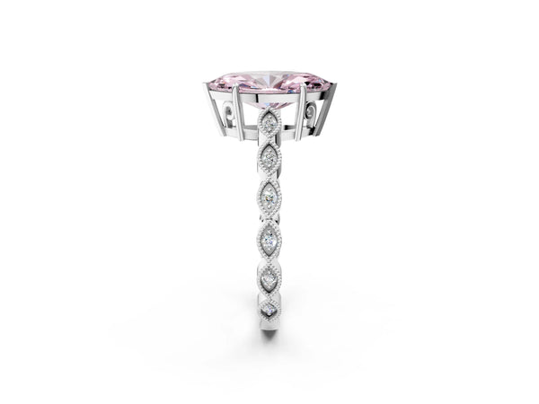 Platinum Fancy Pink Marquise Cut Solitaire Diamond Ring with Infinity Twist Band and Four-Prong Setting
