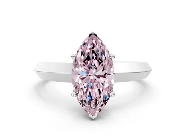 Platinum Fancy Pink Marquise  Cut Solitaire Engagement Ring with Flat Band and Four-Prong Setting