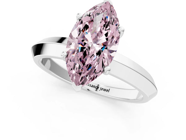 Platinum Fancy Pink Marquise  Cut Solitaire Engagement Ring with Flat Band and Four-Prong Setting