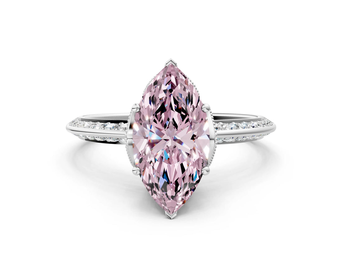 Platinum Fancy Pink Marquise Cut Solitaire Split Shank Pave Diamond Engagement Ring with Four-Prong Setting_84