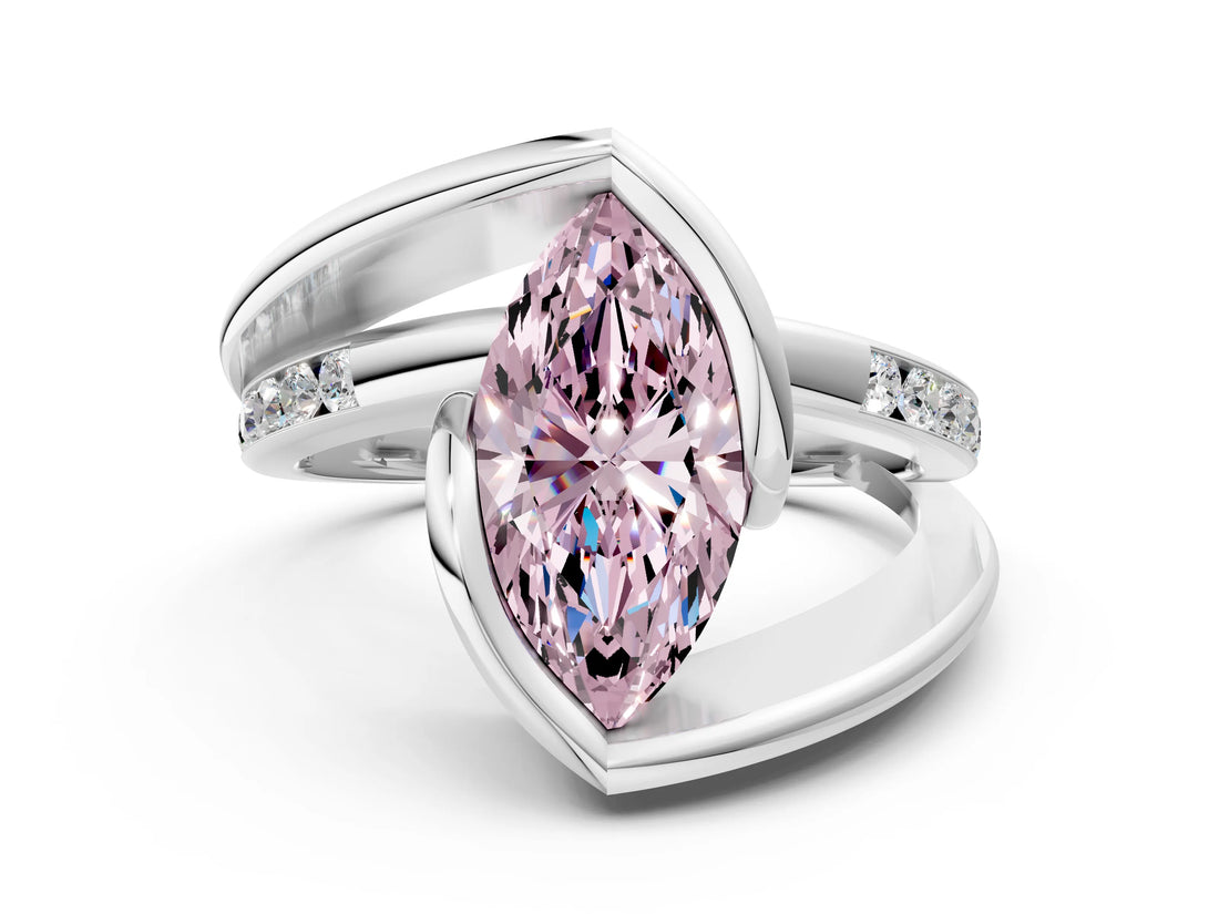 Platinum Fancy Pink Marquise Cut Solitaire Tension-Set Diamond Split Shank Ring_6