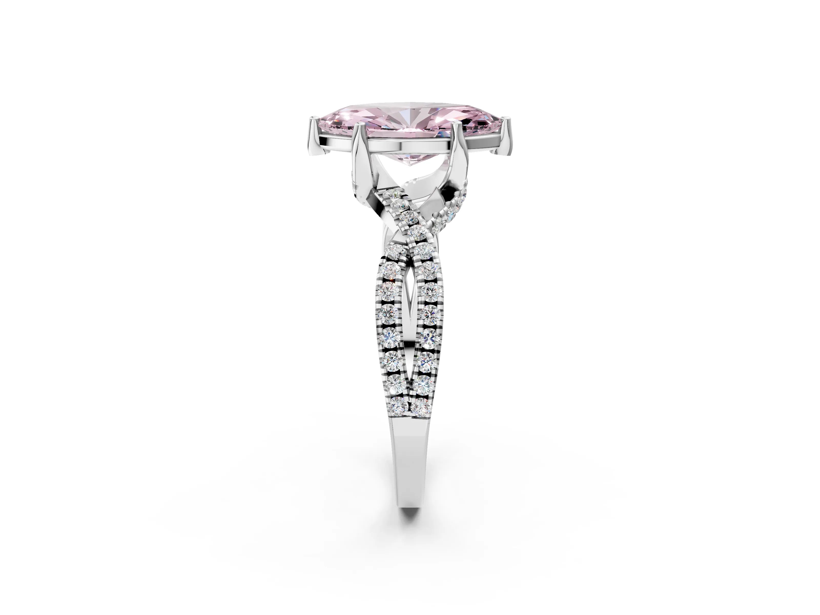 Platinum Fancy Pink Marquise Cut Solitaire Twist Pave Diamond Engagement Ring with Prong Setting_68