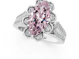 Platinum Fancy Pink Marquise  Halo Diamond Floral Split Shank Engagement Ring 1