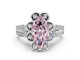 Platinum Fancy Pink Marquise  Halo Diamond Floral Split Shank Engagement Ring