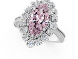 Platinum Fancy Pink Marquise  Halo Milgrain Pave Diamond Ring with Four-Prong Setting 1