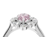 Platinum Fancy Pink Marquise  Halo Milgrain Pave Diamond Ring with Four-Prong Setting 4