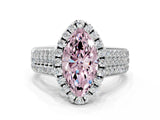 Platinum Fancy Pink Marquise  Halo Round Diamond Pave Band with Prong Setting 1