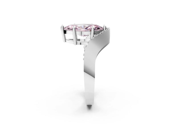 Platinum Fancy Pink Marquise  Solitaire Diamond Engagement Ring with Pave Band and Four-Prong Setting
