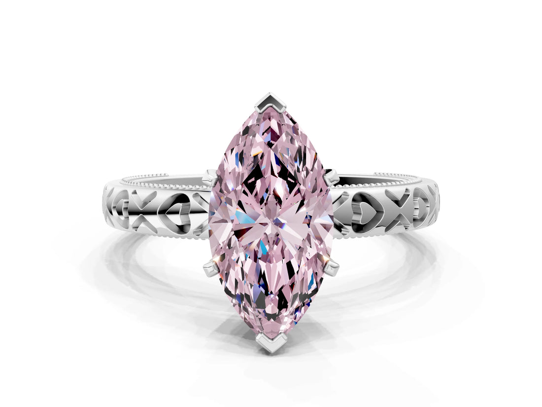 Platinum Fancy Pink Marquise  Solitaire Diamond Engagement Ring with XO Engraved Band and Four-Prong Setting 2
