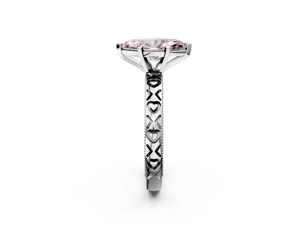 Platinum Fancy Pink Marquise  Solitaire Diamond Engagement Ring with XO Engraved Band and Four-Prong Setting