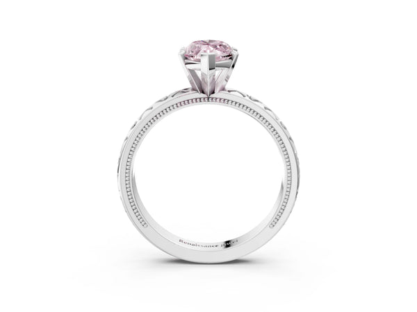 Platinum Fancy Pink Marquise  Solitaire Diamond Engagement Ring with XO Engraved Band and Four-Prong Setting