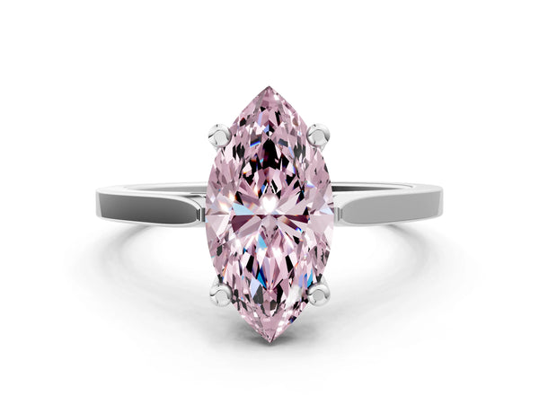 Platinum Fancy Pink Marquise  Solitaire Diamond Ring with Four-Prong Setting and Tapered Band