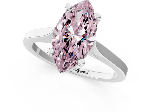 Platinum Fancy Pink Marquise  Solitaire Diamond Ring with Four-Prong Setting and Tapered Band