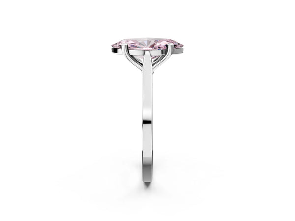 Platinum Fancy Pink Marquise  Solitaire Diamond Ring with Four-Prong Setting and Tapered Band