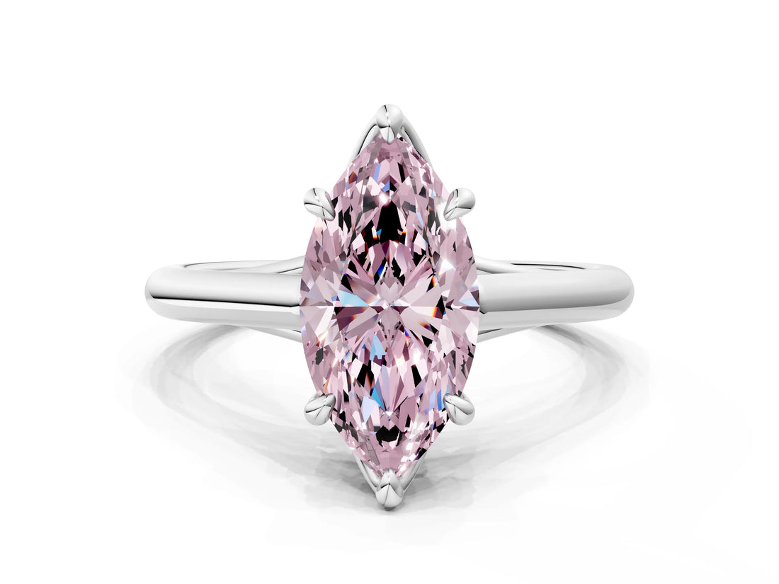 Platinum Fancy Pink Marquise  Solitaire Engagement Ring with Six-Prong Setting and Classic Band 1