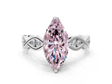 Platinum Fancy Pink Marquise  Solitaire Twist Band with Leaf Prong Setting