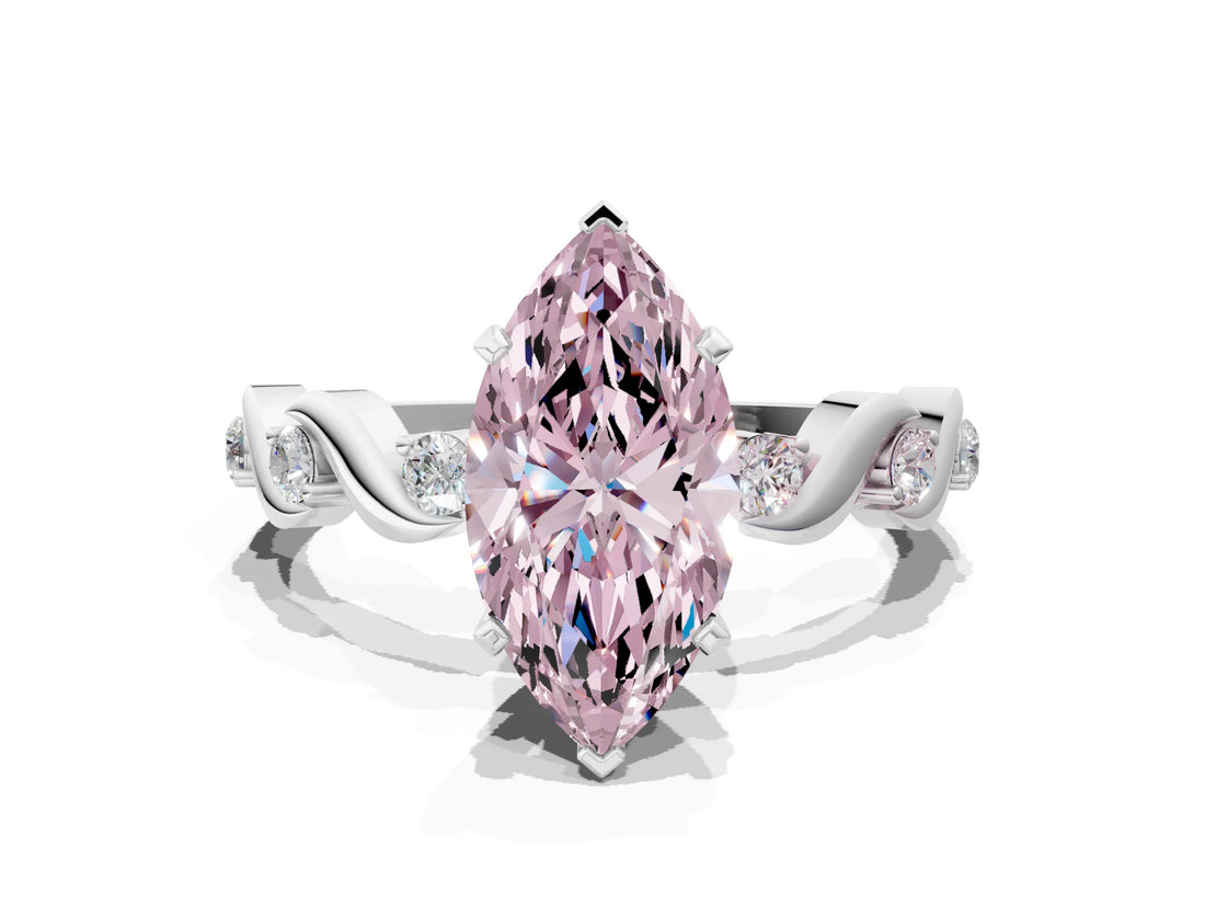 Platinum Fancy Pink Marquise  Solitaire Twisted Band with Prong Setting