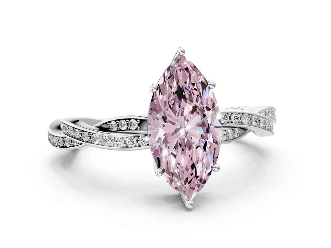 Platinum Fancy Pink Marquise  Solitaire Twisted Pave Diamond Ring with Four-Prong Setting_20