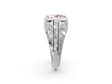 Platinum Fancy Pink Oval Cut Brilliant Milgrain Filigree Diamond Ring with Square Prong Setting_128