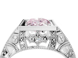 Platinum Fancy Pink Oval Cut Brilliant Milgrain Filigree Diamond Ring with Square Prong Setting_130