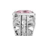 Platinum Fancy Pink Oval Cut Brilliant Milgrain Filigree Diamond Ring with Square Prong Setting_131