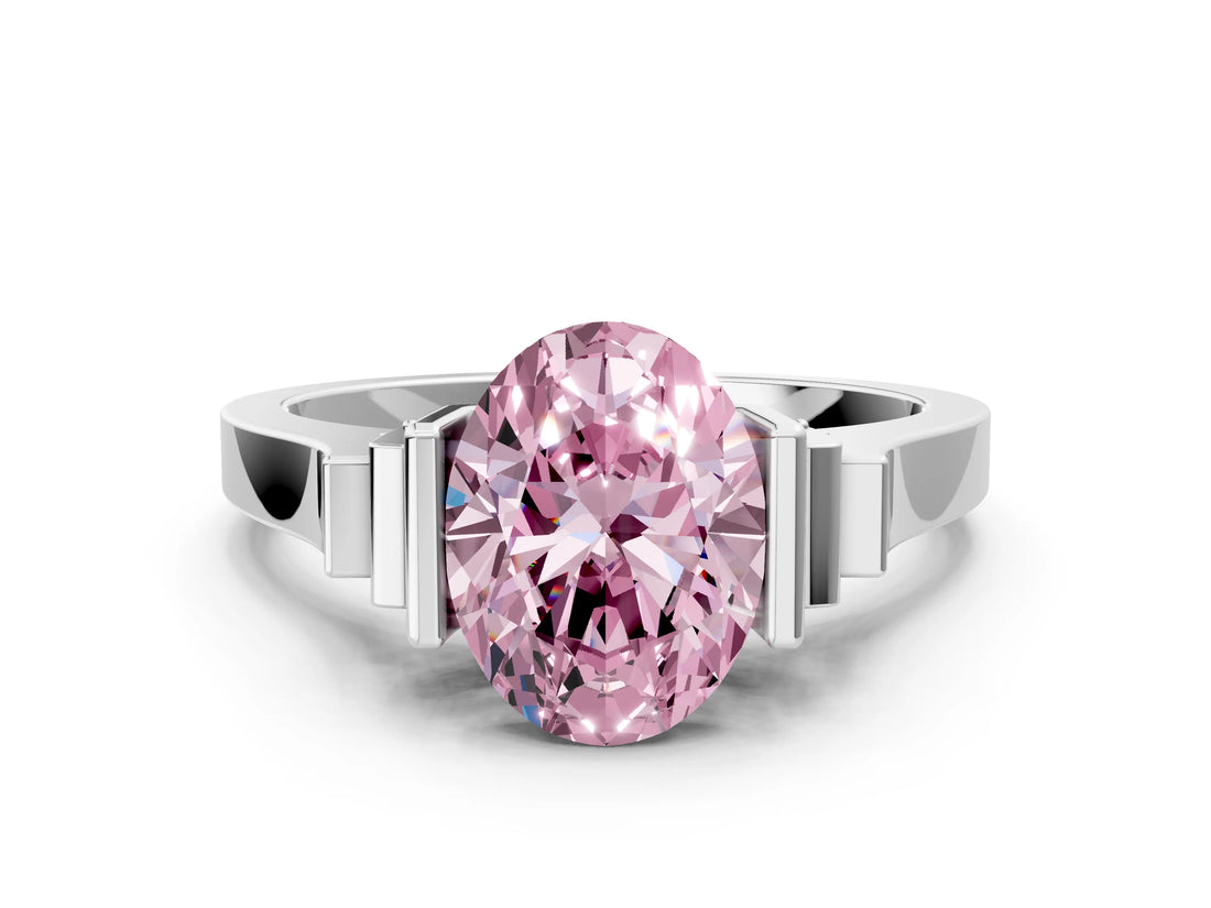 Platinum Fancy Pink Oval Cut Brilliant Solitaire Diamond Ring with Channel Set Band and Bar Prong Setting_12