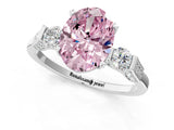 Platinum Fancy Pink Oval Cut Brilliant Three-Stone Pave Band with Four-Prong Setting_7