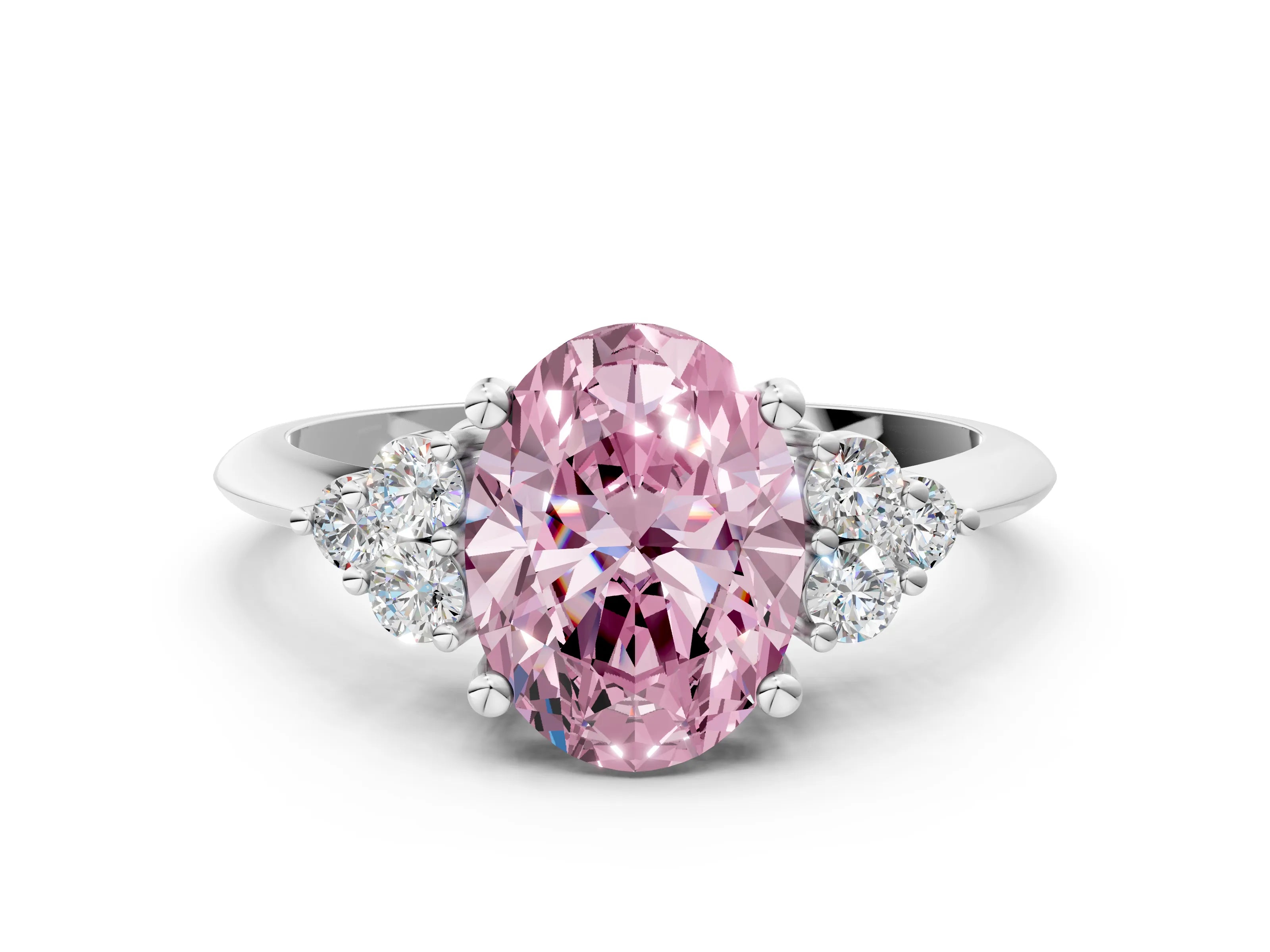Platinum Fancy Pink Oval Cut Cut Diamond Cluster Ring with Solitaire Band and Four-Prong Setting_21