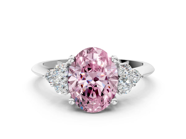 Platinum Oval Cluster Accent Engagement Ring Setting for Fancy Pink Center with Tapered Plain Band