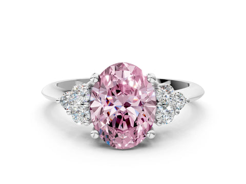 Platinum Fancy Pink Oval Cut Cut Diamond Cluster Ring with Solitaire Band and Four-Prong Setting_21