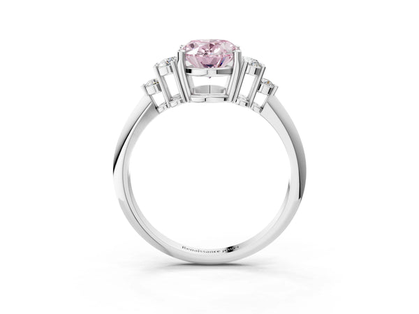 Platinum Oval Cluster Accent Engagement Ring Setting for Fancy Pink Center with Tapered Plain Band